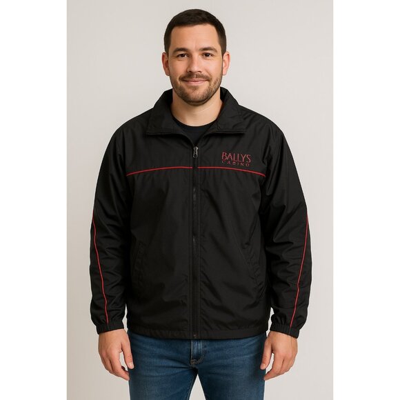 Bally’s Casino Windbreaker Jacket Black Red Trim Full Zip Men’s XL Early 2000s V - Picture 6 of 6